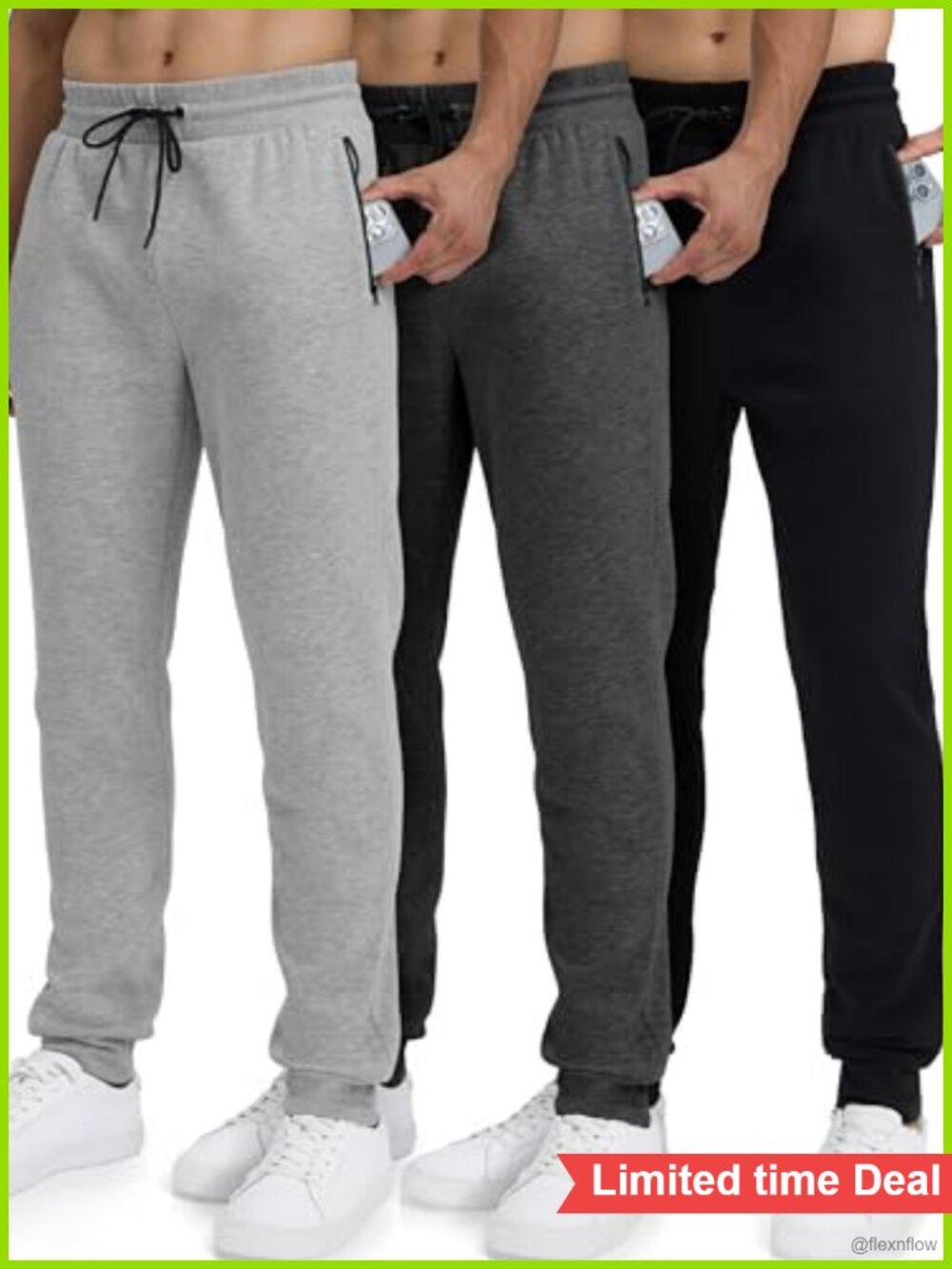 Men's Premium Cotton Fleece Sweatpants Joggers 3 Pack